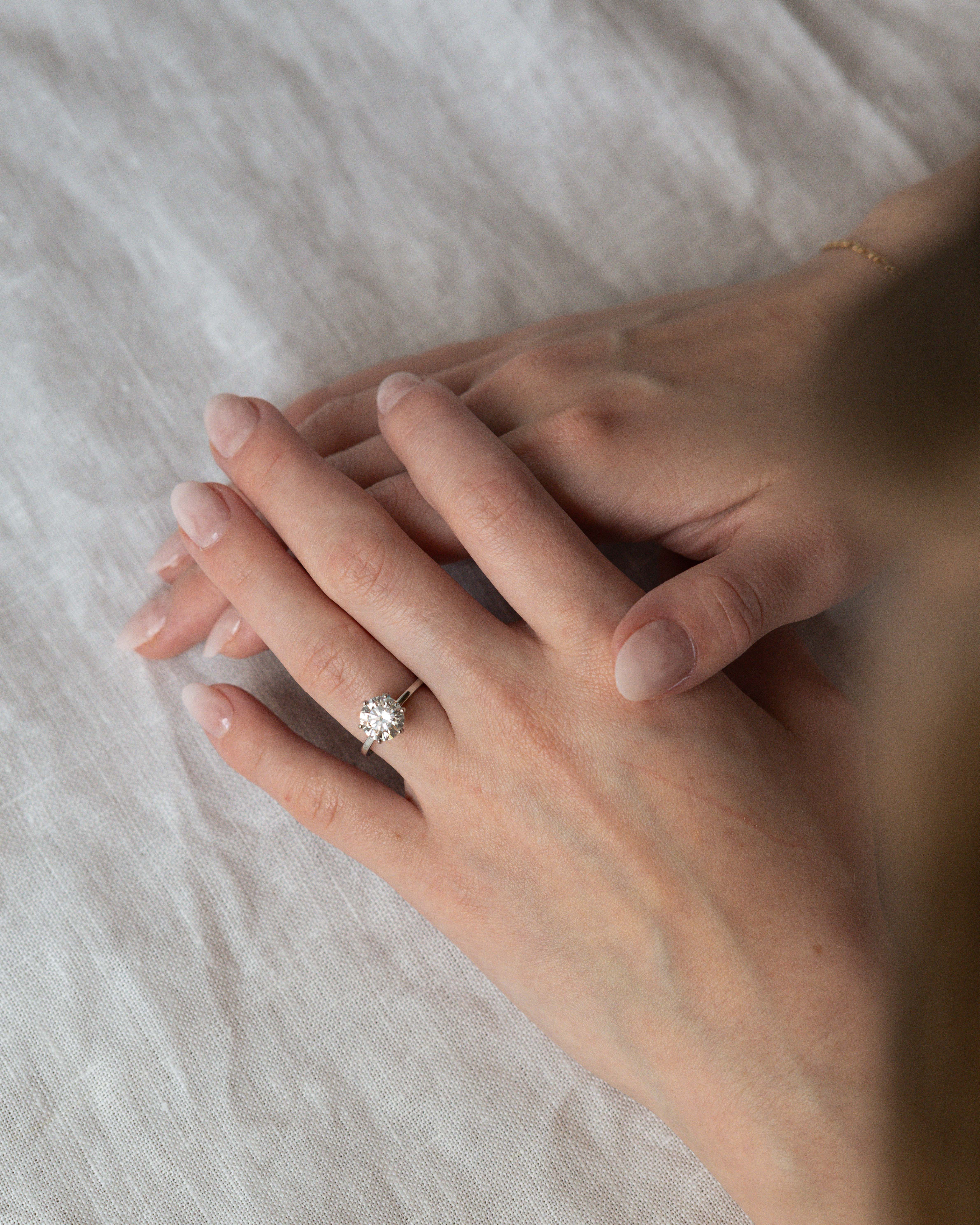 Diamond engagement ring worn on hand — 4Cs of diamonds guide by Kalakari