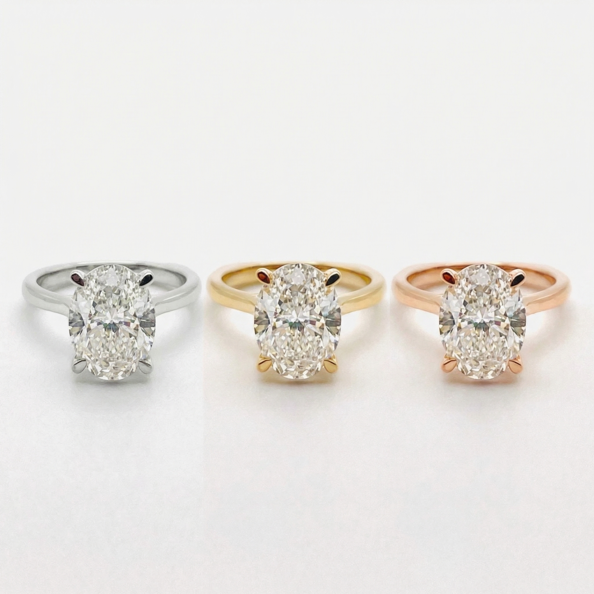 White gold vs yellow gold vs rose gold — three custom gold rings color comparison by Kalakari